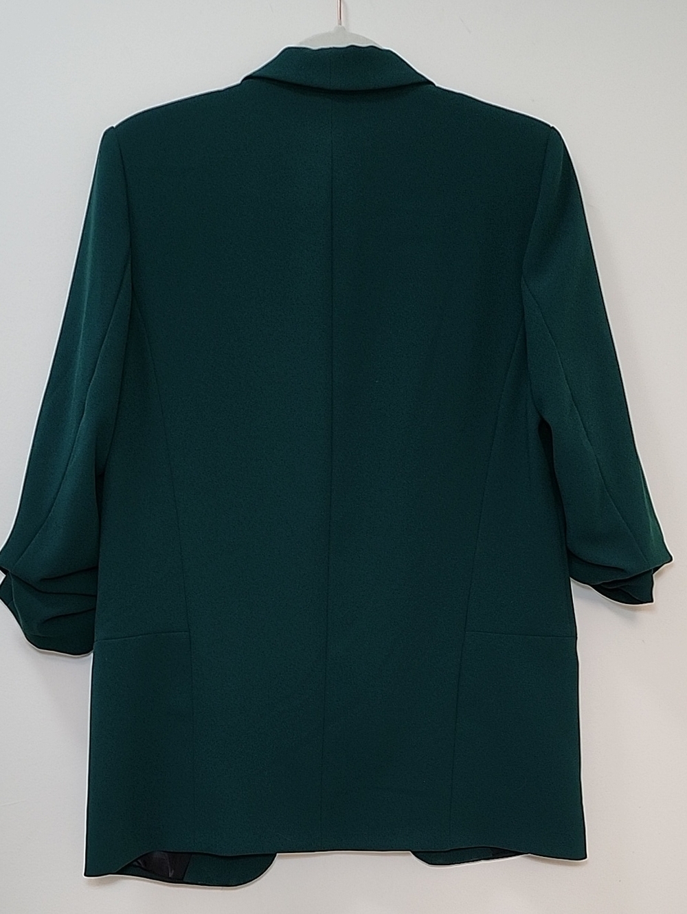 Zara Dark kelly green roll-up sleeve blazer open-front shawl collar front Sz M - Picture 9 of 16